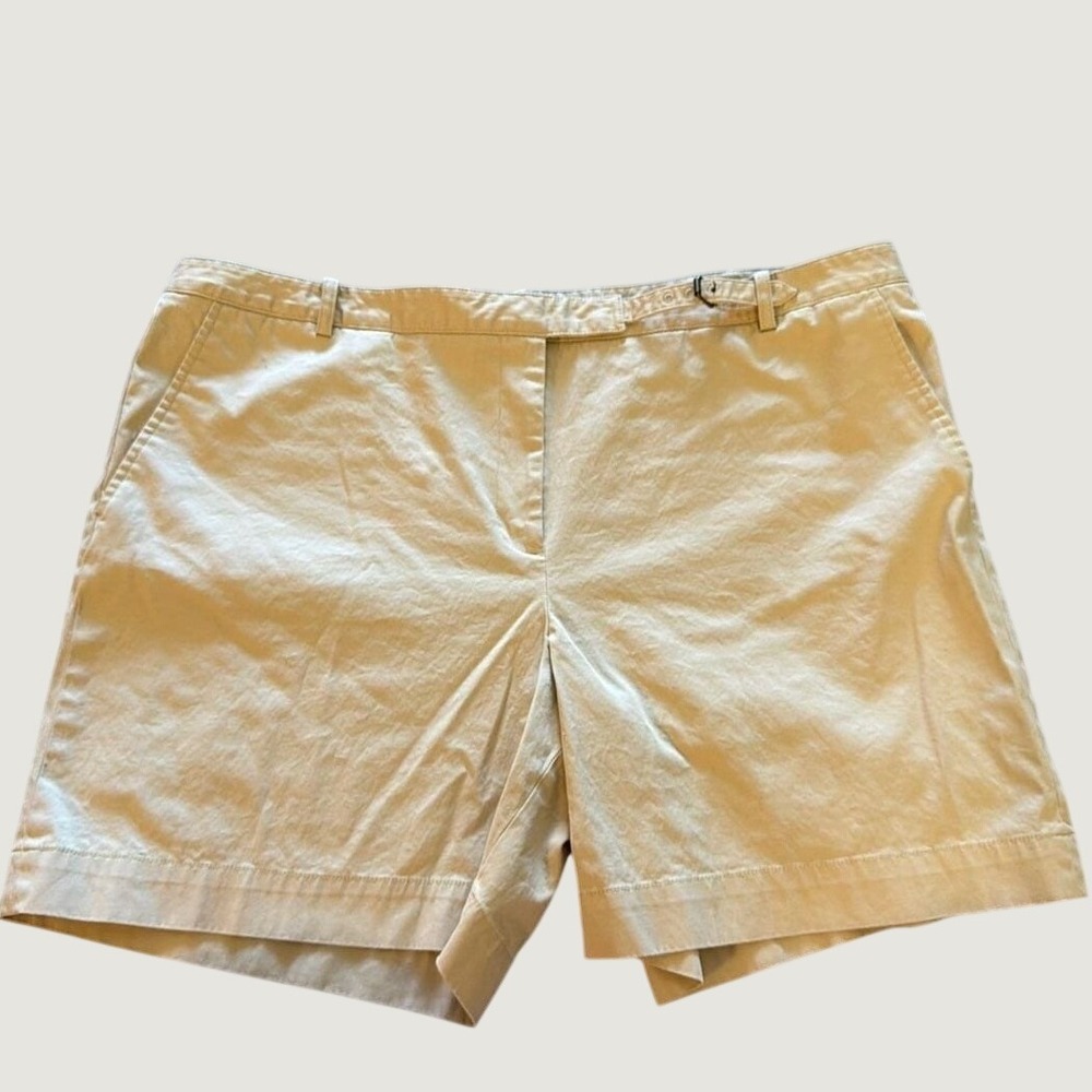 Womens Khaki‎ Chino Shorts Tan Cotton Blend Mid Rise Preppy Coastal 16 NWT